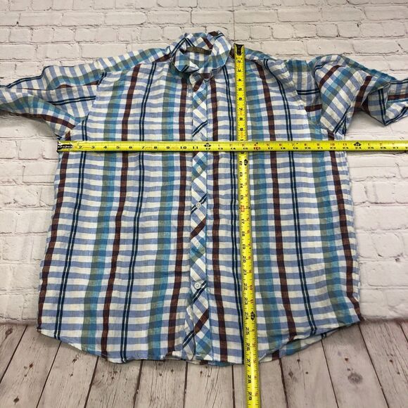Raffi Linea Uomo Men Long Sleeve Linen Button Up Shirt Size Large Plaid M159 -22 - Picture 2 of 14